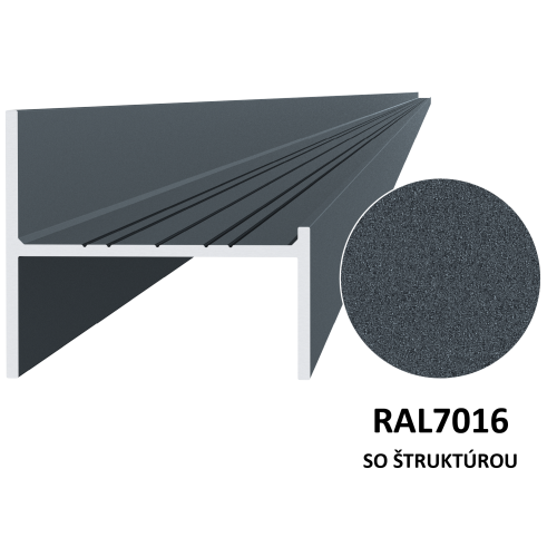 Hliníkový UT profil 50x44x6000 mm, materiál EN AW-6060 T66, hliník s povrchovou úpravou, práškový lak se strukturou, antracit RAL7016, cena za KUS